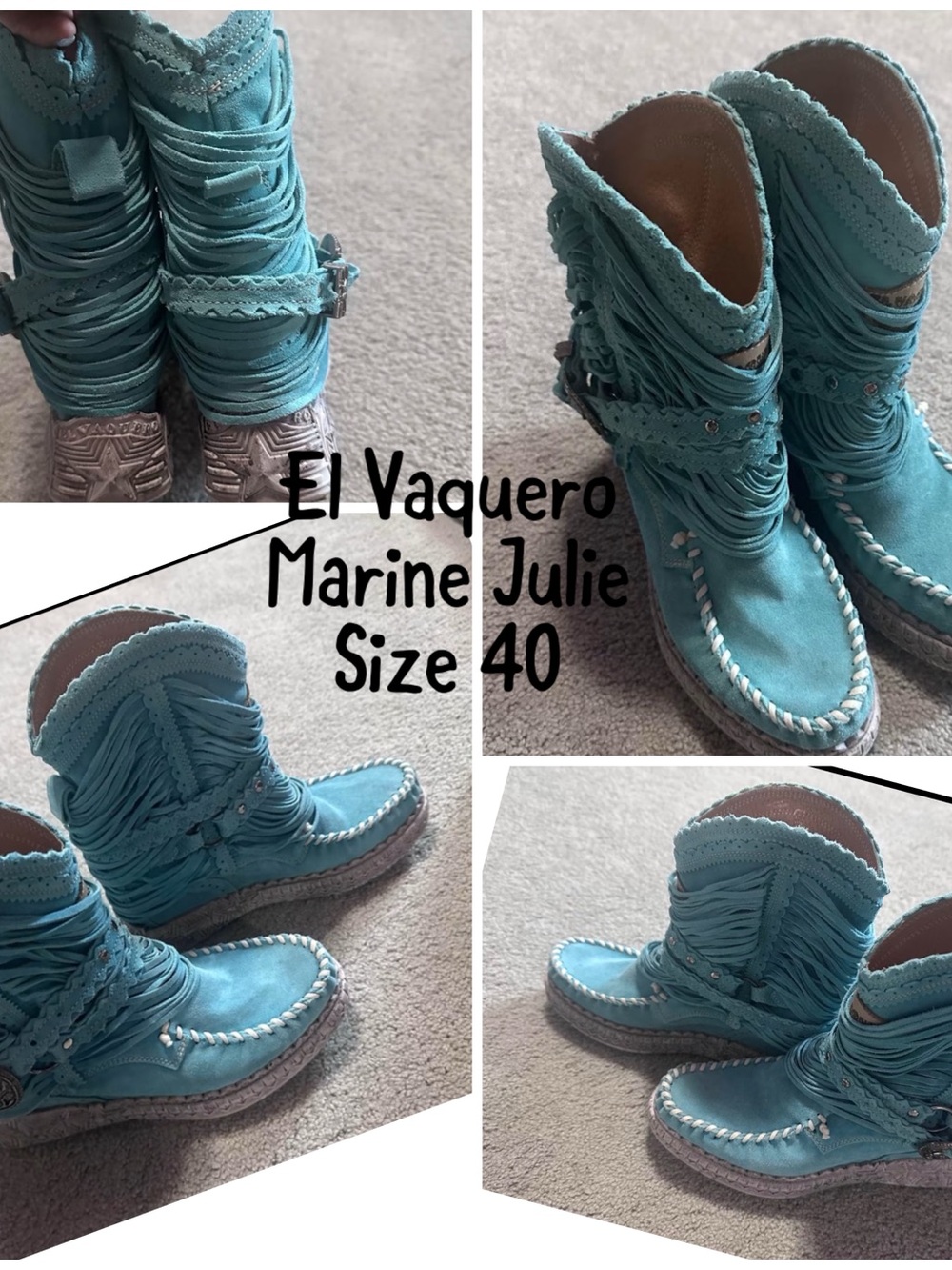 El Vaquero Julie Fringe Ankle Boots in Turquoise